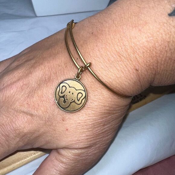 Alex and Ani Elephant Charm Bangle Bracelet Gold Tone RARE RETIRED - Picture 6 of 6